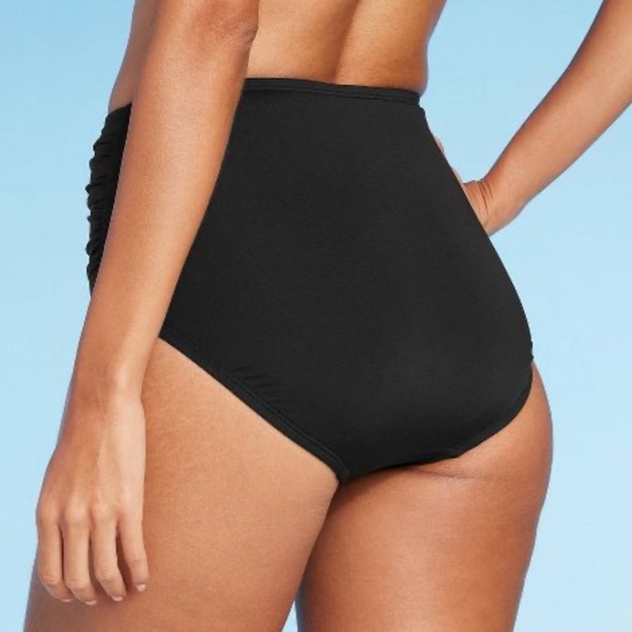 Kona Sol Shirred High Waist High Coverage Bikini Bottom in black - Picture 2 of 6